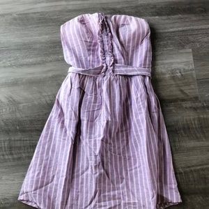 Mossimo Purple Blue Striped Strapless Dress S Ruffle Summer Tie-Back